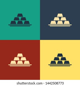Color Gold bars icon isolated on color background. Banking business concept. Vintage style drawing. Vector Illustration