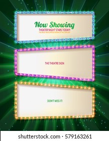 Color gold frame retro comic design banner elements with light bulbs, Vector illustration. 10 eps. Set