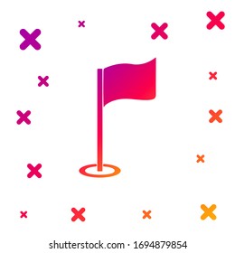 Color Golf flag icon isolated on white background. Golf equipment or accessory. Gradient random dynamic shapes. Vector Illustration