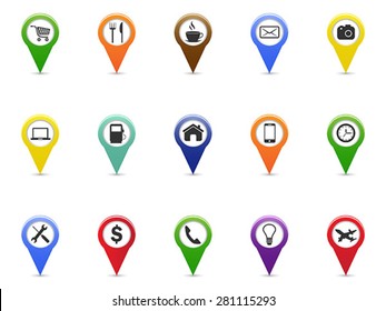 color GPS and Navigation pointer icons set