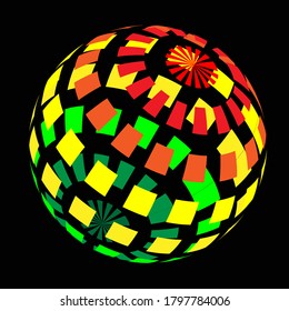 Color gradation in rows of squares in an imaginative sphere