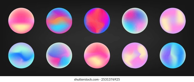 Los colores de la forma abstracta del gradiente del color mezclan la malla con la luz de neón, Formas del Vector. Textura de gradación de mezcla de colores, círculos redondos iridiscentes holográficos con gradiente vibrante líquido.