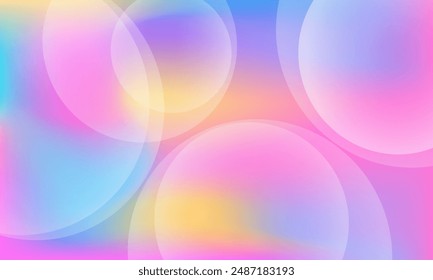 Fondo de degradado de color con círculos. Abstractas composición dinámica geométrica minimalista de gradación rosa, azul y amarillo con redondeos. Ilustración vectorial de fondo abstracto de desenfoque de color vibrante
