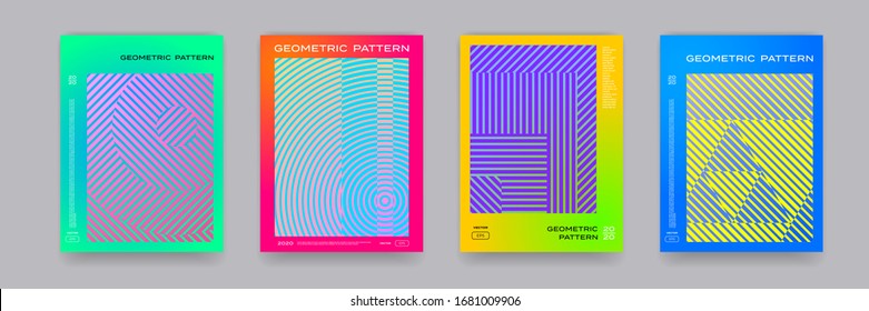 Color gradient background, geometric halftone pattern, vector abstract trendy line graphic design. Simple minimal halftone color gradient, modern pattern backgrounds and posters