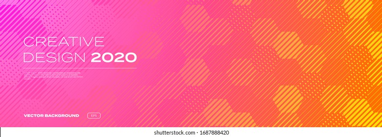 Color gradient background  geometric halftone pattern  vector abstract trendy graphic design  Honeycomb mosaic line pattern in orange   pink red halftone gradient background