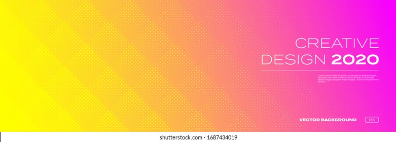 Color gradient background, halftone pattern, vector abstract trendy geometric graphic design. Simple minimal square and dots halftone yellow and pink red color gradient pattern background