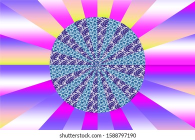 Color gradient background Purple color wheel, Green, Yellow, Orange, Purple Radiant like the sun In the middle there is a circle. Thai and blue pattern