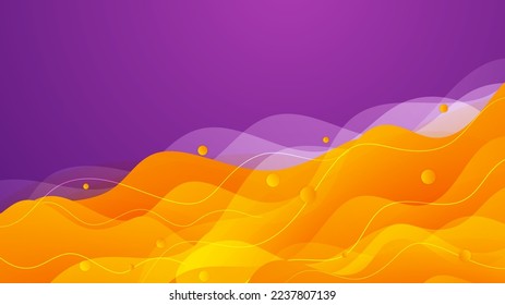 Color gradient background, wave line pattern, vector abstract trendy geometric graphic design. Simple minimal waves and lines yellow orange and purple color gradient pattern background