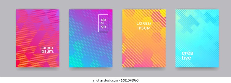 Color gradient backgrounds  abstract geometric halftone patterns  vector trendy line design  Simple minimal elements in halftone color gradient  modern pattern backgrounds