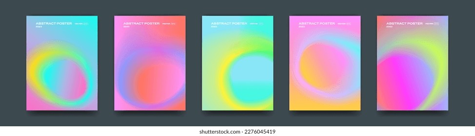 Color gradient backgrounds, color gradation abstract holographic vector posters. Neon colors soft blend mesh, iridescent translucent and fluorescent chromatic backdrops