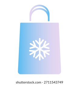 Icono de bolso de regalo de Navidad de gradiente de color con mango y símbolo de copo de nieve. Signo de empaquetado festivo moderno para los regalos de la Navidad, el Web, los App, las pegatinas y los diseños de la venta del invierno