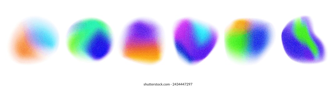 Color gradient circle with grain noise texture, vector abstract watercolor holographic shapes.Vibrant set of aura glow.Watercolor effect mesh.