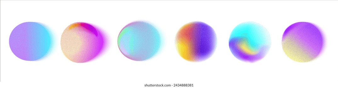 Color gradient circle with grain noise texture, vector abstract watercolor holographic shapes.Vibrant set of aura glow.Watercolor effect mesh.