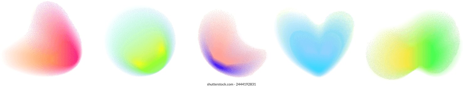 Círculo de degradado de color con textura de ruido de grano, Formas holográficas de acuarela abstracta de Vector.Conjunto vibrante de brillo de aura.Malla de efecto de acuarela.
