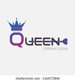 Color gradient flat icon  Queen crown silhouette with scepter and text. Vector minimal illustration of identity logo for shop, app store, elegant boutique, sign for beauty saloon or emblem for fitness