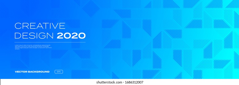 Color gradient and halftone background, abstract geometric pattern, vector trendy graphic design. Simple minimal halftone mosaic pattern, blue color gradient backgrounds