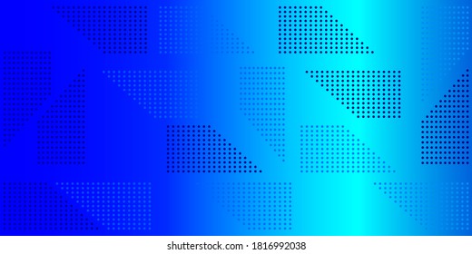 Color gradient and halftone background, abstract geometric pattern, vector trendy graphic design. Simple minimal halftone mosaic pattern, blue color gradient background