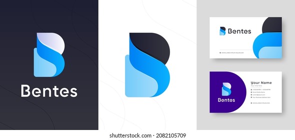 Gradiente de color Letra inicial B Logotipo comercial de la empresa con diseño de tarjeta de visita Plantilla editable fresca o limpia
