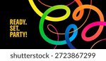 Color Gradient Line Pattern. Abstract Party Background with Wave Ribbon. Vector 3D Curve Rainbow Lines. Wavy Shape Swirl Confetti