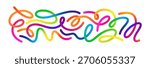 Color Gradient Line Shapes. Abstract 3D Wave Line Pattern. Vector Rainbow Gradient Swirl Ribbon Background. Squiggly Color Organic Shape Kit.