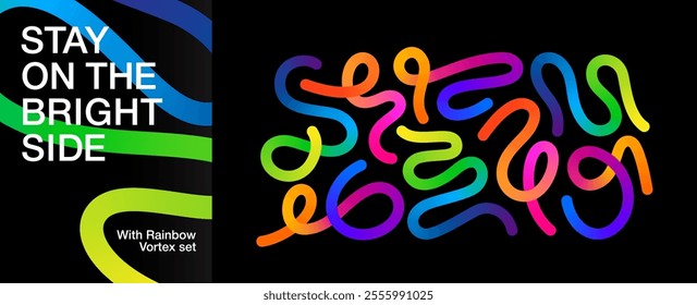 Color Gradient Line Shapes. Abstract Wavy Ribbons. Vector Rainbow Spiral Design Elements