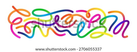 Color Gradient Line Shapes. Abstract 3D Wave Line Pattern. Vector Rainbow Gradient Swirl Ribbon Background. Squiggly Color Organic Shape Kit.