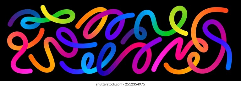 Color Gradient Lines Pattern. Abstract Vector Background with Curved Graphic Rainbow Gradient Shapes. Colorful Wavy Swirl Ribbons