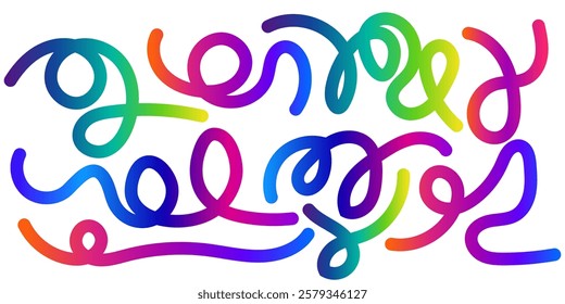 Color Gradient Lines Pattern. Abstract Vector Background with Curved Graphic Rainbow Gradient Shapes. Colorful Wavy Swirl Ribbons