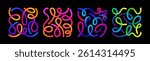 Color Gradient Lines Shapes. Abstract Vector Pattern Design. 3D Graphic Elements on a Black Background. Fun Wavy Rainbow Ribbons on Square Shapes