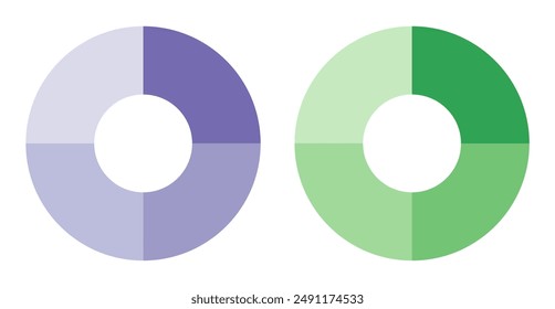 Color gradient pie chart templates.Graphic circle divided in 4 segments.Vector illustration.