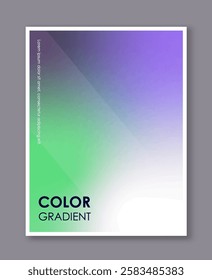 Color gradient poster. Abstract patterns and ornaments. Blue, green and white colors. Vibrant and trendy cover. Leaflet and brochure, booklet. Flat vector illustration isolated on grey background