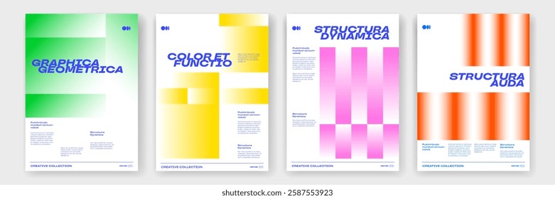 Color gradient posters with trendy dynamic shapes pattern background. Vector modern abstract poster templates with color gradient mesh stripes and lines