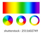 Color gradient set. Rainbow spectrum bar and circular gradients. Vector color transitions.