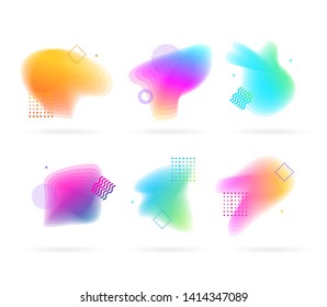 Color Gradient Spots with Abstract Memphis Geometric Style Elements Set for Web and App Design. Vector illustration