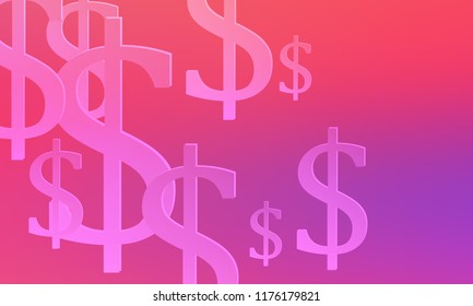 Color gradient vector background with signs of dollars. Modern abstract illustration with banking symbols.