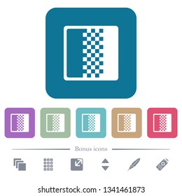 Color gradient white flat icons on color rounded square backgrounds. 6 bonus icons included