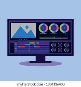 color grading application interface, monitor, digital intermediate icon vector illustration