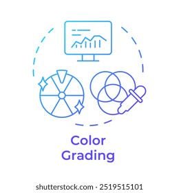 Ícone de conceito de classificação de cores múltiplas. Edição de vídeo, correção visual. Editando software. Ilustração de linha de forma redonda. Ideia abstrata. Design gráfico. Fácil de usar em infográfico, apresentação