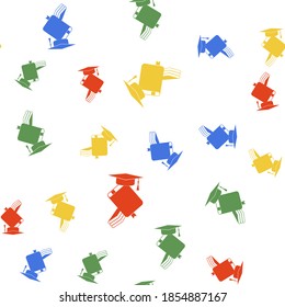 Color Graduation cap and book icon isolated seamless pattern on white background. Vector.
