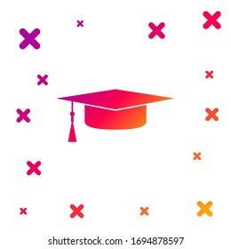 Color Graduation cap icon isolated on white background. Graduation hat with tassel icon. Gradient random dynamic shapes. Vector Illustration