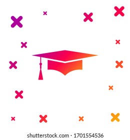 Color Graduation cap icon isolated on white background. Graduation hat with tassel icon. Gradient random dynamic shapes. Vector Illustration