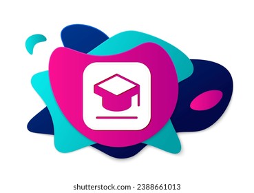 Color Graduation cap icon isolated on white background. Graduation hat with tassel icon. Abstract banner with liquid shapes. Vector