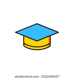 Color Graduation cap icon isolated on white background. Graduation hat with tassel icon. Flat filled outline style with shadow. Vector