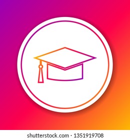 Color Graduation cap line icon isolated on color background. Graduation hat with tassel icon. Circle white button. Vector Illustration