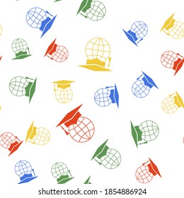 Farbkorrekturkappe auf dem Globus Symbol einzeln auf weißem Hintergrund. Weltbildungssymbol. Konzept des Online-Lernens oder eLearning. Vektorgrafik.