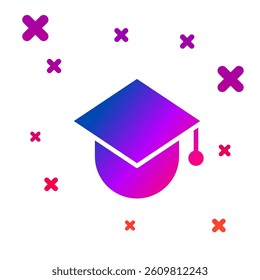 Color Graduation cap on globe icon isolated on white background. World education symbol. Online learning or e-learning concept. Gradient random dynamic shapes. Vector Illustration