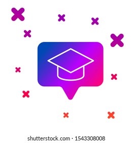 Color Graduation cap in speech bubble icon isolated on white background. Graduation hat with tassel icon. Gradient random dynamic shapes. Vector Illustration