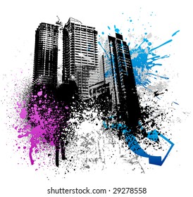 Color graffiti and paint splatter grunge city image