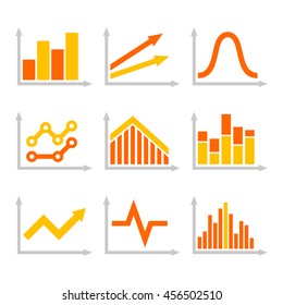 Color Graph Chart Icons Set on White Background. Vector