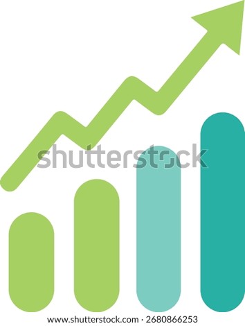 Color Graph Icon with Upward Arrow, Rounded Bar Chart Symbol, Business Finance Growth, Statistic Success Trend Illustration EPS